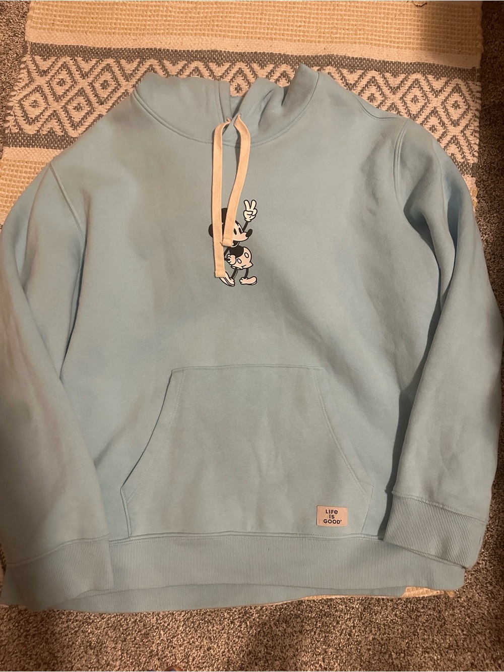 Life Is Good Men's Light Blue Mickey Crewneck Hoodie
